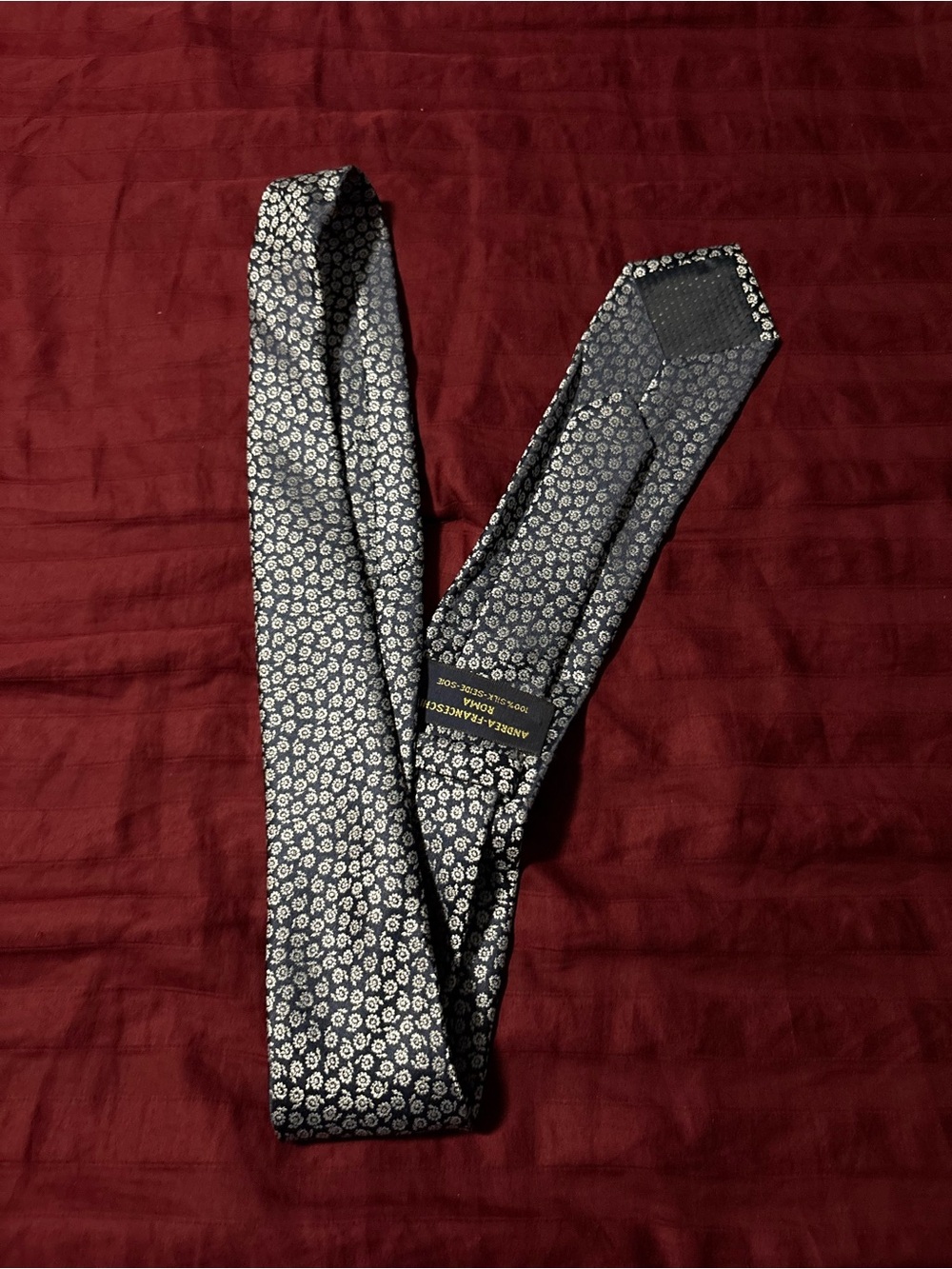 Andrea-Franceschi Roma Tie Mens OS Navy Blue Silk Floral Medallion Italy‎ Luxury